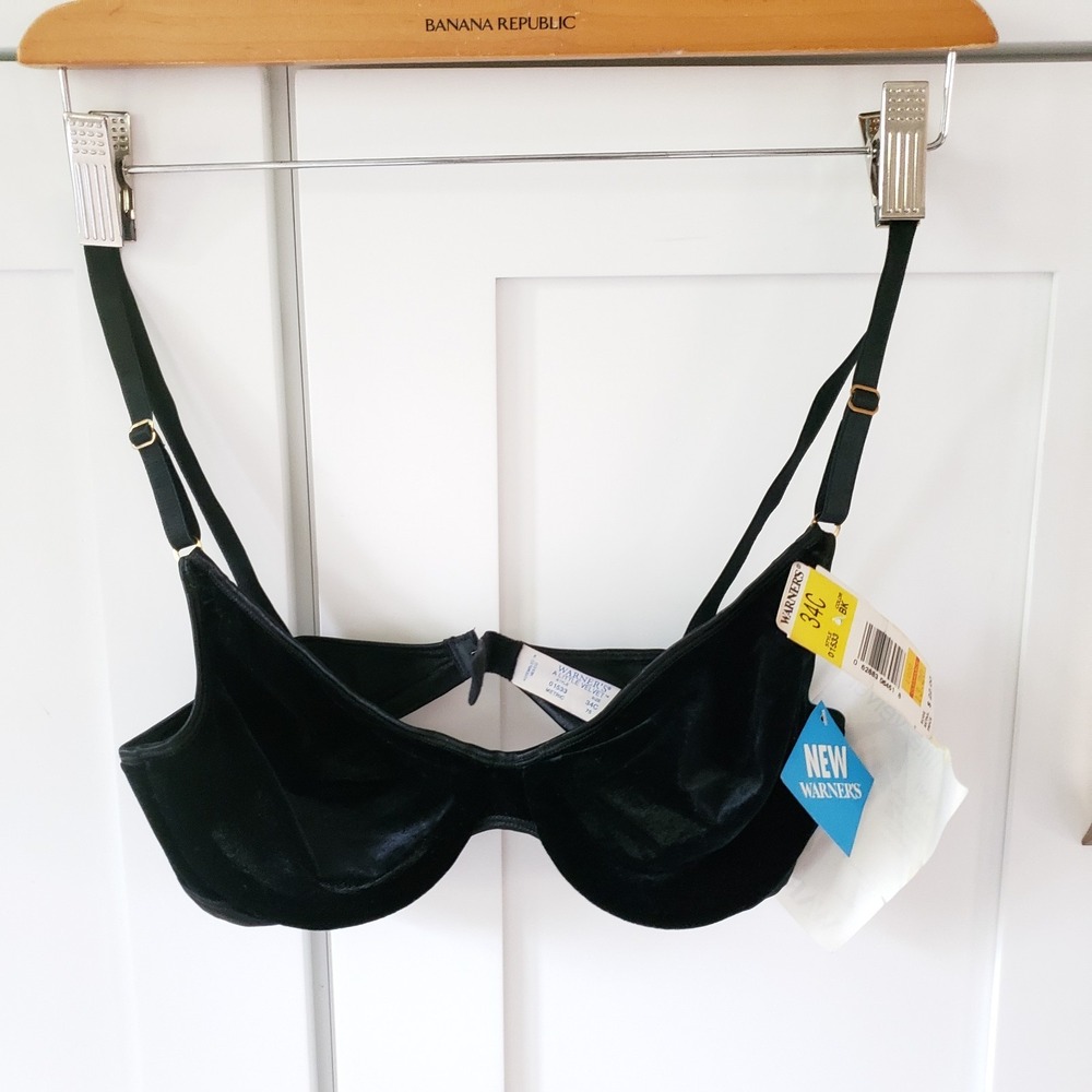 Warners Bra Little Velvet 34C Black Vintage Underwire Unlined 01533 Deadstock